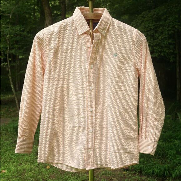 J. Bailey Boys Orange Seersucker Button Up Shirt - Picture 2 of 7